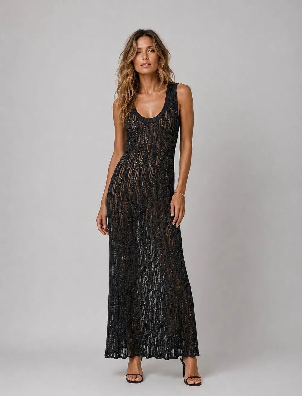 NWT Zara Limited Edition Bejeweled Knit Maxi Dress Black M Collectible (109)